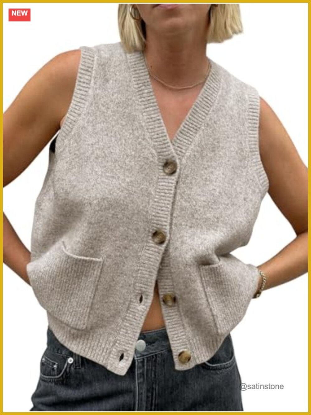 Sleeveless Sweater Vest Button V Neck Knit Cardigan with Pockets